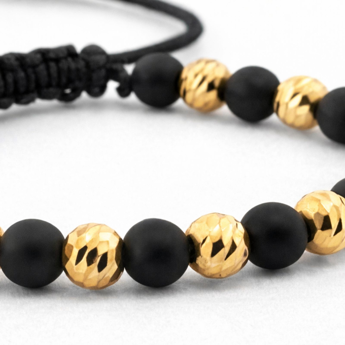 Brățară cu Onix Mat 4 mm și Biluțe din Argint 925 Placate cu Aur 18K 4 mm – Brățară Reglabilă cu Stil Modern și Versatil [4]