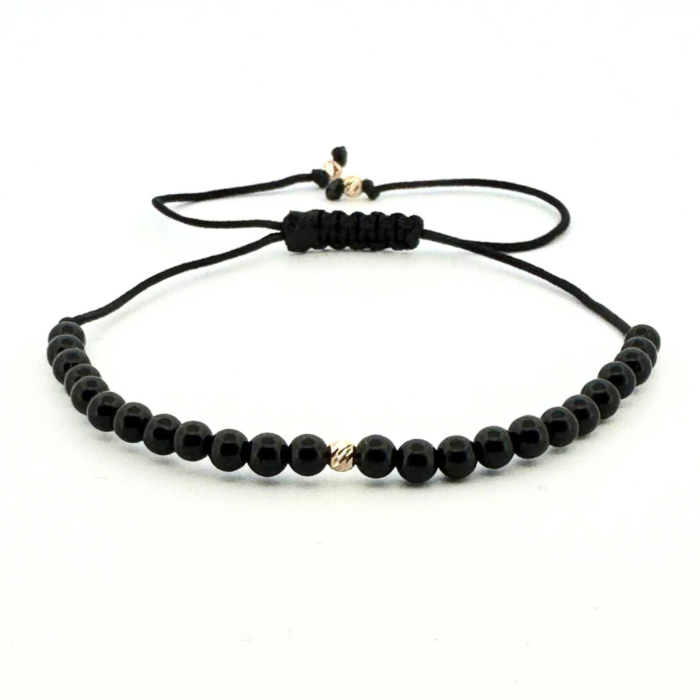 Brățară cu Onix Negru Lucios de 3 mm și Biluțe de Aur 14K – Putere, Protecție și Apreciere [1]