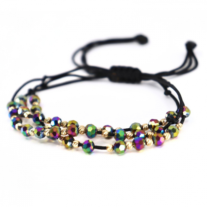 Brățară cu Șnur și Bile de Aur 14K pentru damă, Cristale Sticlă Multicolore [2]
