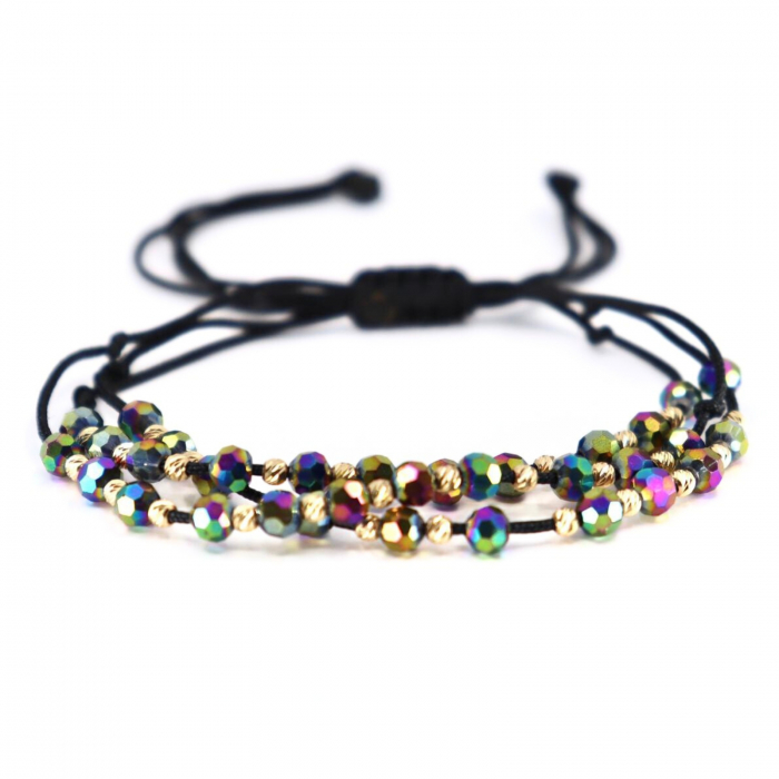 Brățară cu Șnur și Bile de Aur 14K pentru damă, Cristale Sticlă Multicolore [1]