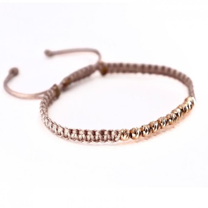 Brățară cu Șnur și Bile de Aur Roz 14K 4 mm [2]