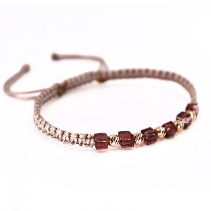 Brățară cu Șnur și Bile de Aur Roz 14K 4 mm, Cristale Sticlă Cubice [2]