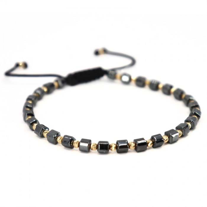 Brățară cu Șnur și Bile de Aur 14K, Hematit Cuburi 4 mm [2]