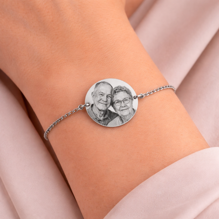 Brățară Damă cu Bănuț Personalizat cu Fotografie – Inox Argintiu, Gravură Laser [2]
