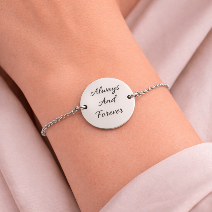 Brățară Damă cu Bănuț Personalizat Text – Inox Argintiu, Gravură Laser [2]