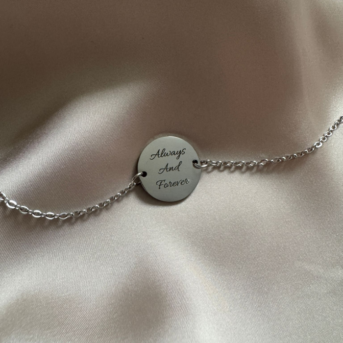 Brățară Damă cu Bănuț Personalizat Text – Inox Argintiu, Gravură Laser [4]
