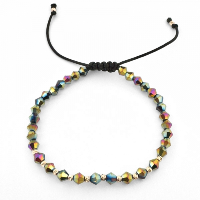 Brățară Damă cu Biluțe de Aur 14K, Cristale Multicolore Biconice, Șnur Reglabil [2]