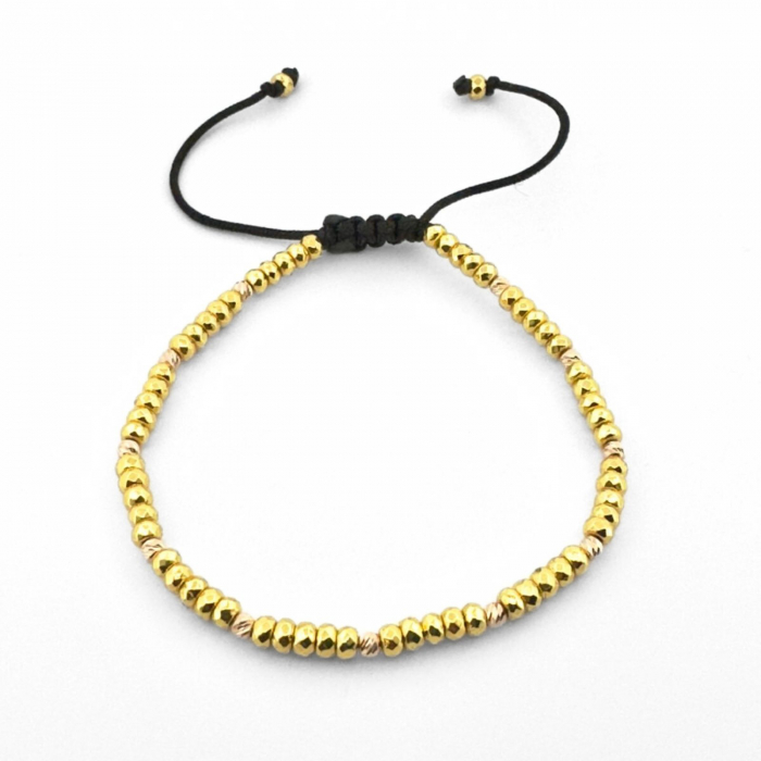 Brățară Damă cu Biluțe de Aur 14K, Hematit Auriu Rondele 3mm, Șnur Reglabil [2]
