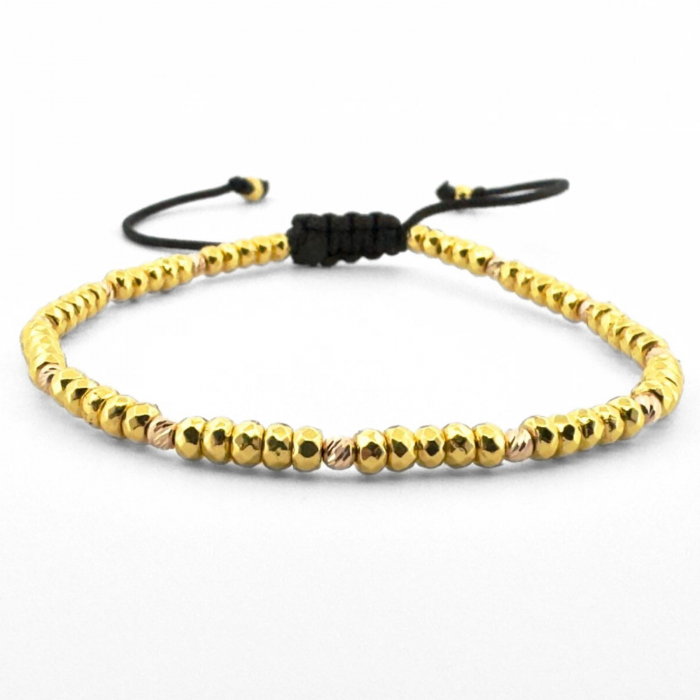 Brățară Damă cu Biluțe de Aur 14K, Hematit Auriu Rondele 3mm, Șnur Reglabil [1]