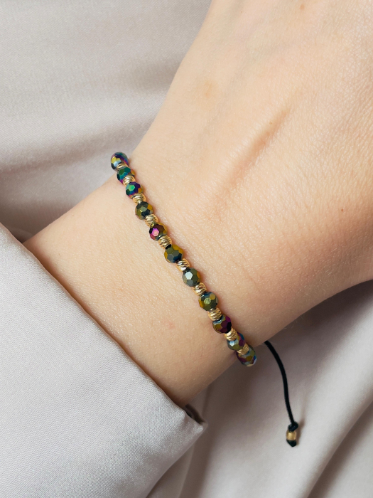 Brățară damă cu biluțe din argint 925 placate cu aur 18K 3 mm și cristale de sticlă multicolore [3]