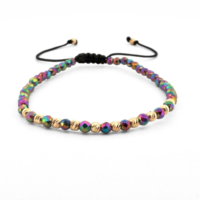 Brățară damă cu biluțe din argint 925 placate cu aur 18K 3 mm și hematit fațetat multicolor 3 mm – Accesoriu elegant cu accente moderne [1]