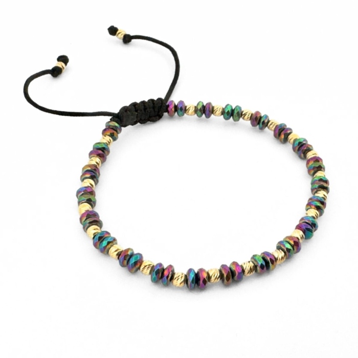 Brățară damă cu biluțe din argint 925 placate cu aur 18K 3 mm și hematit rondele fațetate multicolor [2]