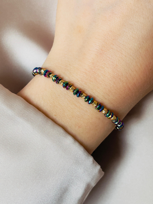 Brățară damă cu biluțe din argint 925 placate cu aur 18K 3 mm și hematit rondele fațetate multicolor [3]