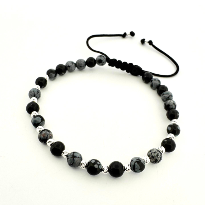 Brățară din Argint 925 cu 16 Biluțe și Pietre Naturale Obsidian Fulg de Nea – Echilibru în Formă de Bijuterie [2]