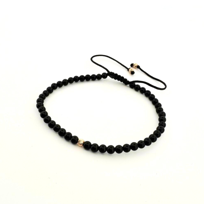 Brățară Unisex cu Onix Negru Lucios 3 mm și 3 Biluțe de Aur 14K – Un Dar al Încrederii și Prețuirii [2]