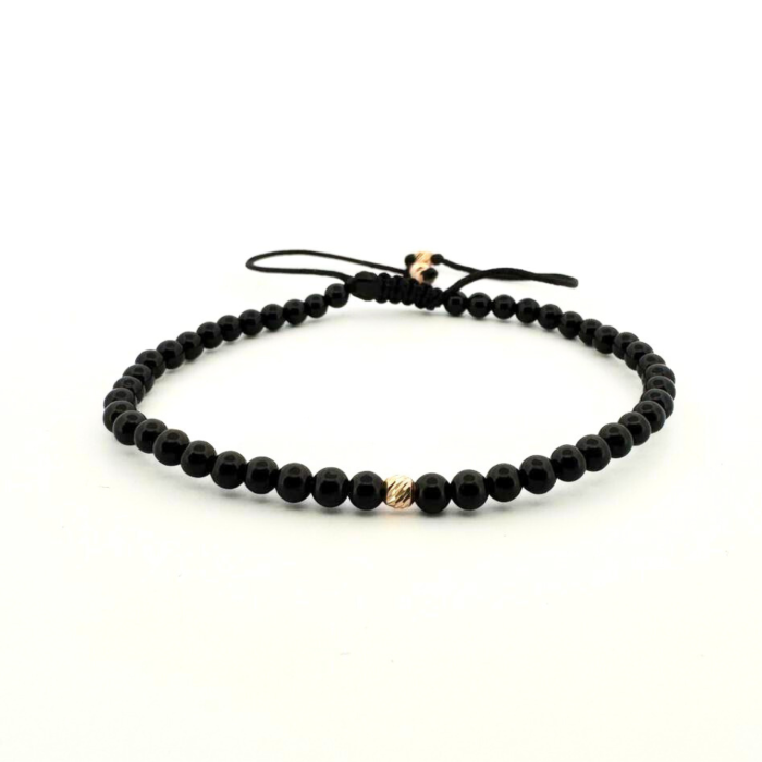 Brățară Unisex cu Onix Negru Lucios 3 mm și 3 Biluțe de Aur 14K – Un Dar al Încrederii și Prețuirii [1]