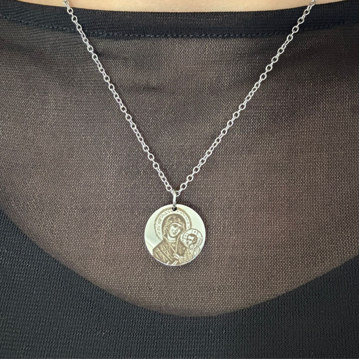 Lănțișor Damă Personalizat cu Icoană – Inox Argintiu, Gravură Laser Față-Verso [2]