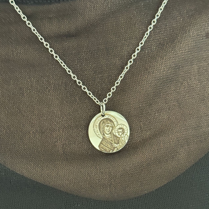 Lănțișor Damă Personalizat cu Icoană – Inox Argintiu, Gravură Laser Față-Verso [1]