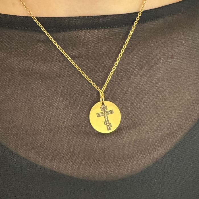 Lănțișor Damă Personalizat cu Icoană – Inox Auriu, Gravură Laser Față-Verso [4]