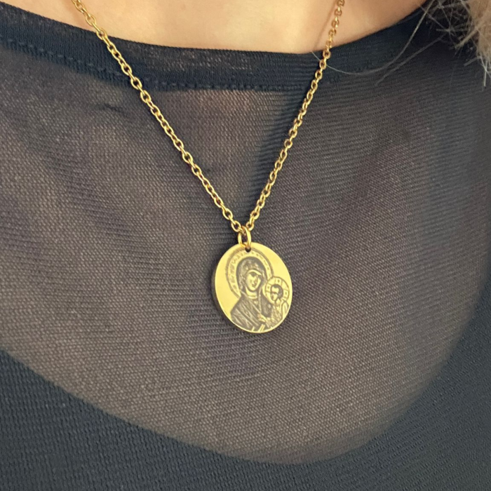Lănțișor Damă Personalizat cu Icoană – Inox Auriu, Gravură Laser Față-Verso [1]