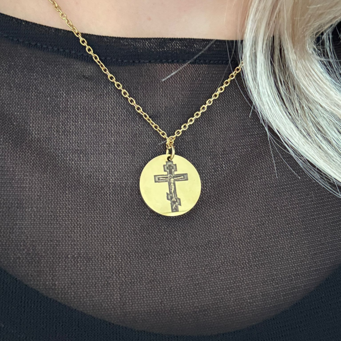 Lănțișor Damă Personalizat cu Icoană – Inox Auriu, Gravură Laser Față-Verso [2]
