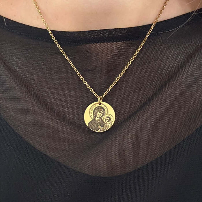 Lănțișor Damă Personalizat cu Icoană – Inox Auriu, Gravură Laser Față-Verso [3]