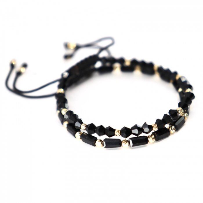 Set Brățări cu Biluțe de Aur 14K, Cristale Sticlă și Șnur Reglabil [2]