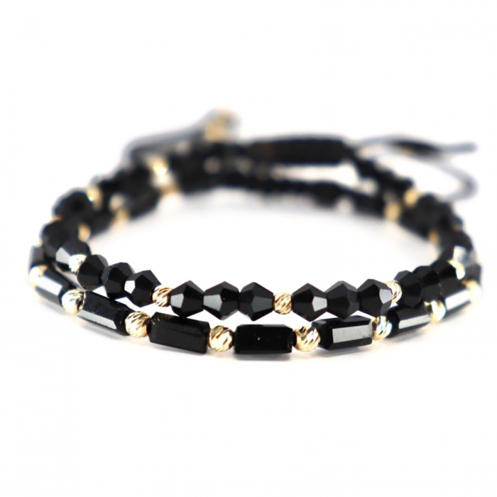 Set Brățări cu Biluțe de Aur 14K, Cristale Sticlă și Șnur Reglabil [1]