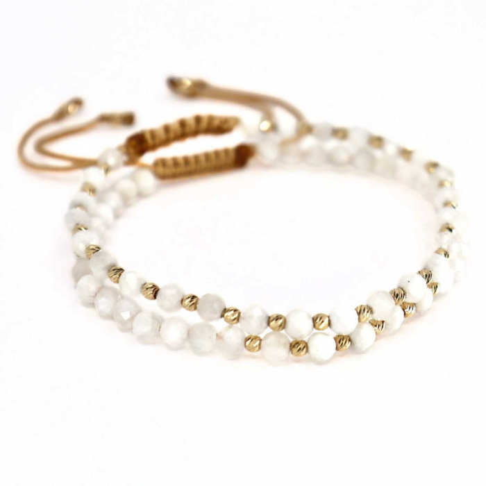 Set Brățări cu Biluțe de Aur 14K, Șnur Reglabil și Piatra Soarelui Alb [3]