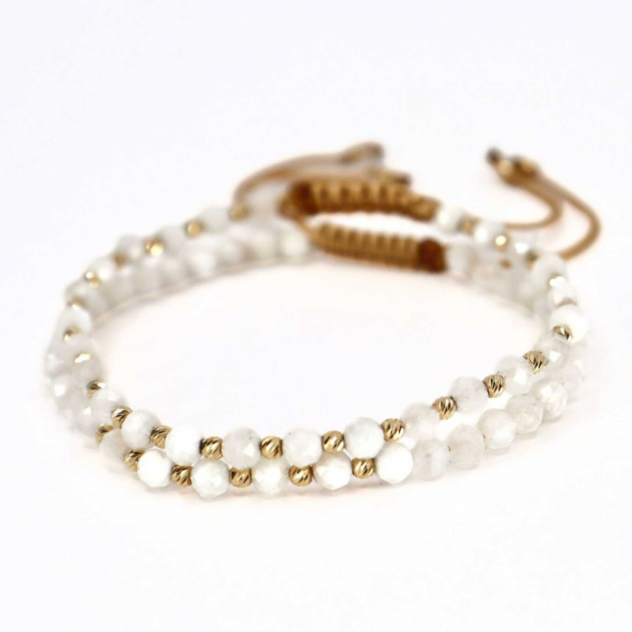 Set Brățări cu Biluțe de Aur 14K, Șnur Reglabil și Piatra Soarelui Alb [2]
