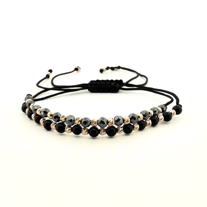 Set Brățări cu Hematit Fațetat 3 mm și Onix Negru Lucios cu Biluțe de Aur 14K de 2.5 mm – Două bijuterii, o poveste de dăruit [1]