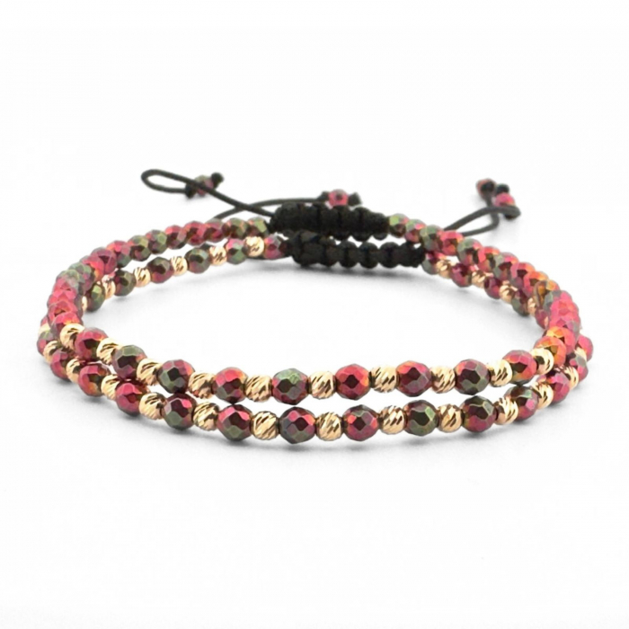 Set Brățări Damă cu Biluțe de Aur 14K, Hematit Multicolor 3mm, Șnur Reglabil [1]