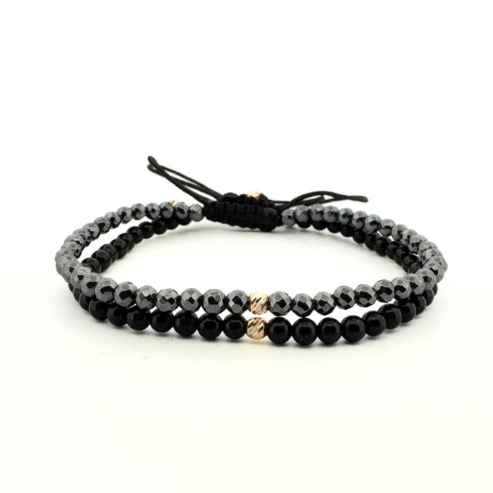 Set de Brățări cu Biluțe de Aur 14K de 3 mm, Onix și Hematit – Protecție, Echilibru și Legături Autentice [1]