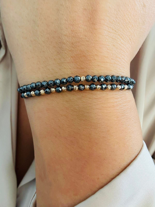 Set de Brățări cu Hematit Fațetat de 3 mm și Biluțe de Aur 14K – Împlinire, Echilibru și Stil Atemporal [3]