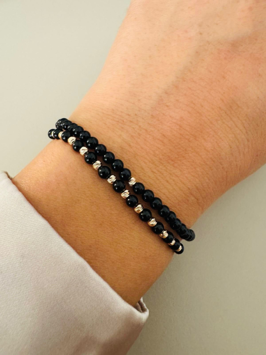Set de Brățări cu Onix Lucios și Biluțe de Aur 14K de 2.5 mm – Putere, Rafinament și Conexiune [3]