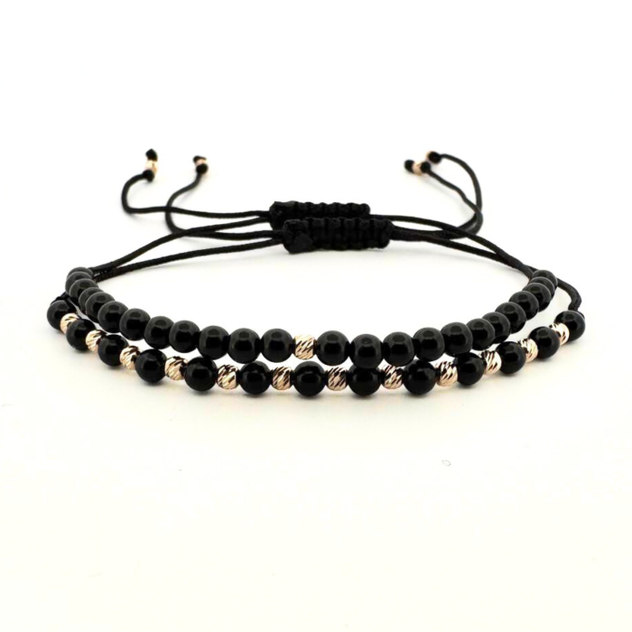 Set de Brățări cu Onix Lucios și Biluțe de Aur 14K de 2.5 mm – Putere, Rafinament și Conexiune [1]