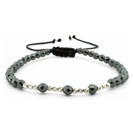 Bratari Argint - Brățară cu 14 Biluțe de Argint 925 și Hematit Fațetat – Delicatețe și Echilibru