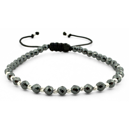 Bratari Argint - Brățară cu 17 Biluțe de Argint 925 și Hematit Fațetat 4 mm – Forță și Stabilitate