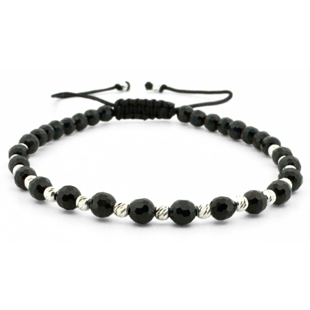 Bratari Argint - Brățară cu 17 Biluțe de Argint 925 și Onix Negru Fațetat 4 mm – Protecție, Echilibru și Claritate