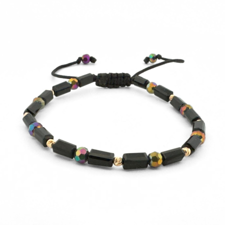 Bratari Aur - Brățară cu 7 Biluțe de Aur 14K, Cristale de Sticlă Negre și Multicolor – Eleganță și Energie la Fiecare Purtare