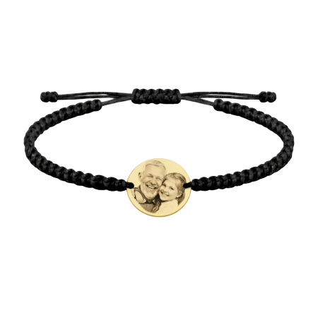 Bijuterii Personalizate - Brățară cu bănuț de argint 16 mm placat cu aur – Brățară personalizată cu șnur reglabil