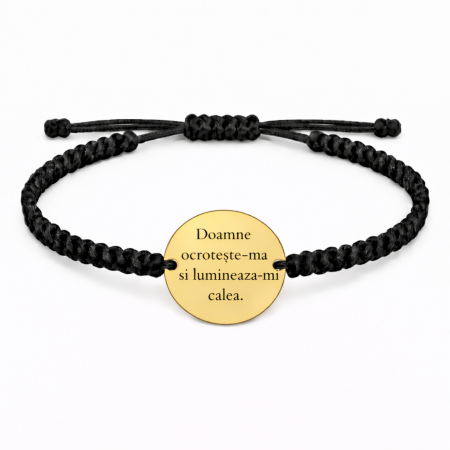 Brățară cu bănuț din inox auriu gravat cu icoana Mântuitorului – Brățară personalizată cu șnur împletit [1]