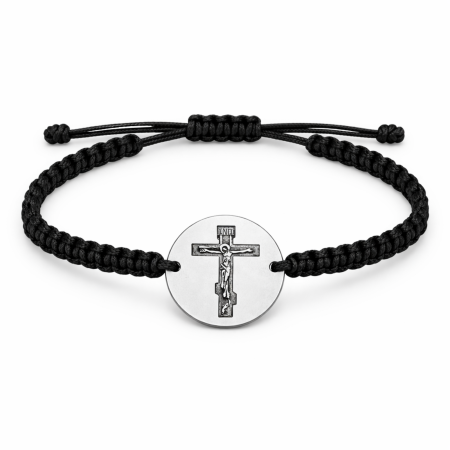 Bijuterii Personalizate - Brățară cu bănuț din inox gravat cu cruce – Brățară personalizată cu șnur împletit