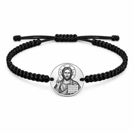 Brățară cu bănuț din inox gravat cu icoana Mântuitorului – Brățară personalizată cu șnur împletit [0]