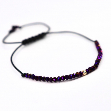 Brățară cu Bilă de Aur 14K 2.5 mm, Cristale Sticlă Violet Metalizat, Șnur Reglabil [1]