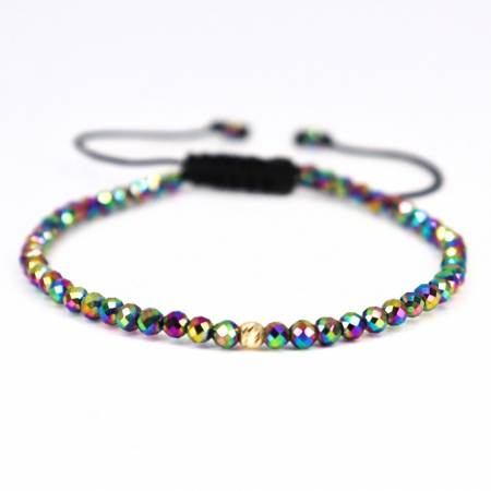 Brățară cu Bilă de Aur 14K 3mm, Hematit Multicolor Fațetat, Șnur Reglabil Bratari cu bilute de aur - Brățară cu Bilă de Aur 14K 3mm, Hematit Multicolor Fațetat, Șnur Reglabil