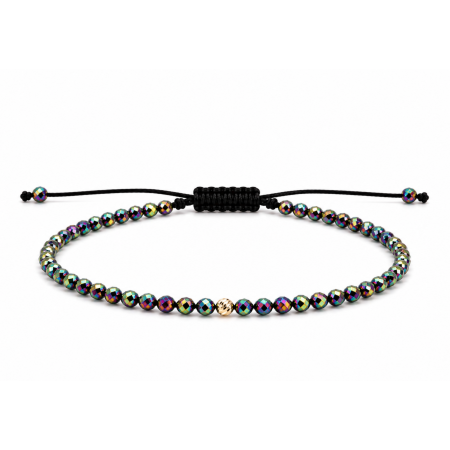 Bratari Aur - Brățară cu Bilă de Aur 14K 3mm, Hematit Multicolor Fațetat, Șnur Reglabil