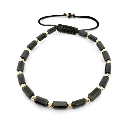 Brățară cu Bile de Aur 14K 2,5 mm, Cristale Sticlă Dreptunghiulare și Șnur Reglabil [1]