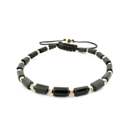 Bratari aur barbati - Brățară cu Bile de Aur 14K 2,5 mm, Cristale Sticlă Dreptunghiulare și Șnur Reglabil