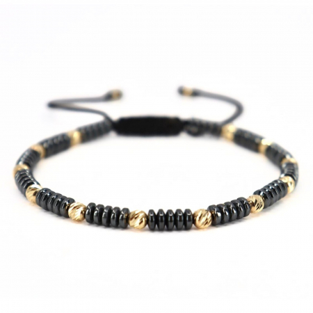 Bratari aur barbati - Brățară cu Bile de Aur 14K, Șnur Reglabil, Hematit Discuri 4mm